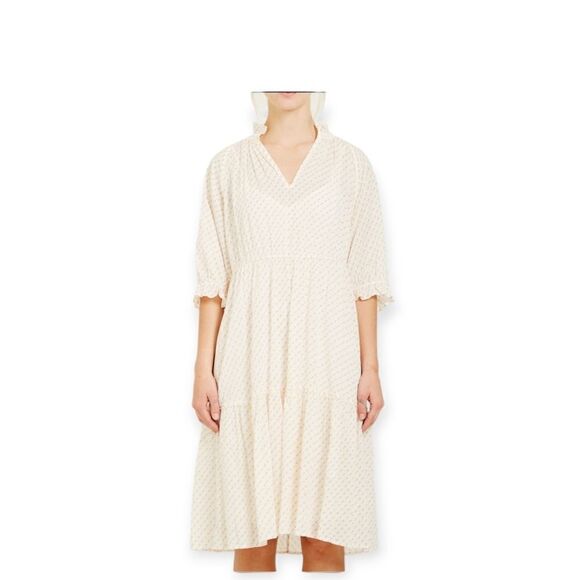 Closed Bull Bell Polka Dot Dress Strawberry Pink 3/4 Sleeveless Cinched Waist - Picture 10 of 17